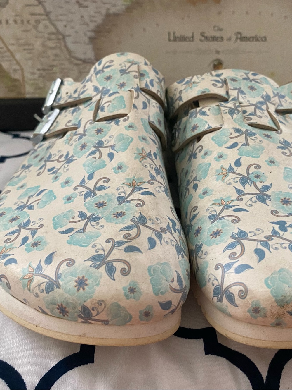 Pre-owned Birkenstyle Boston Floral Clog Sandals in Light Blue 41/10 Narrow fit - Picture 13 of 15